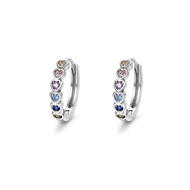 Small earrings heart shaped with zircon, silver 925 sample, light luxury style, micro incrustation