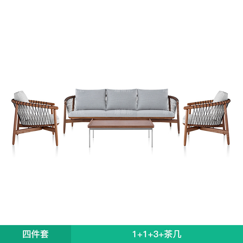 Conjunto de muebles de teca para exteriores, sofá para villa, terraza, resistente a la intemperie, protección solar, balcón, jardín, silla de ratán, mesa de centro. image 12