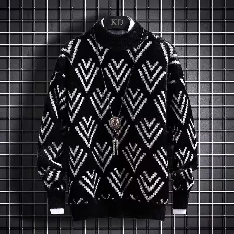 ins no puede pagar la pelota otoño invierno suéter de cuello medio alto hombre coreano abrigo camiseta de punto gruesa camiseta de base adolescente