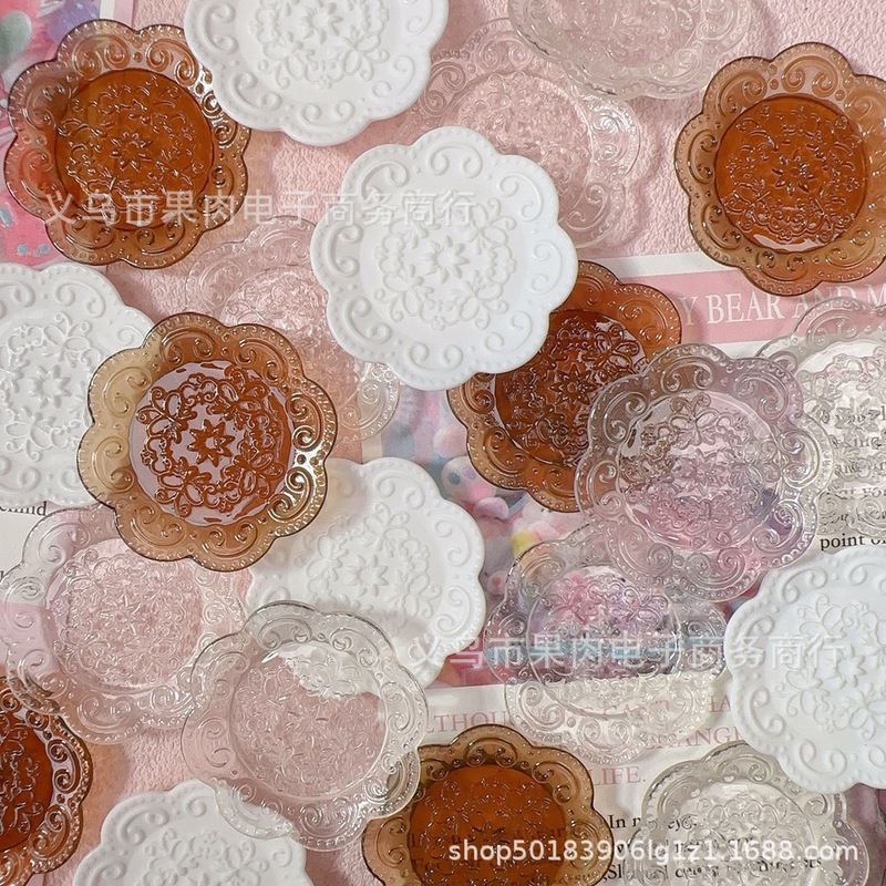 复古浮雕盘子diy仿真微缩食玩树脂配件餐盘冰箱贴手工材料雕花圆|undefined