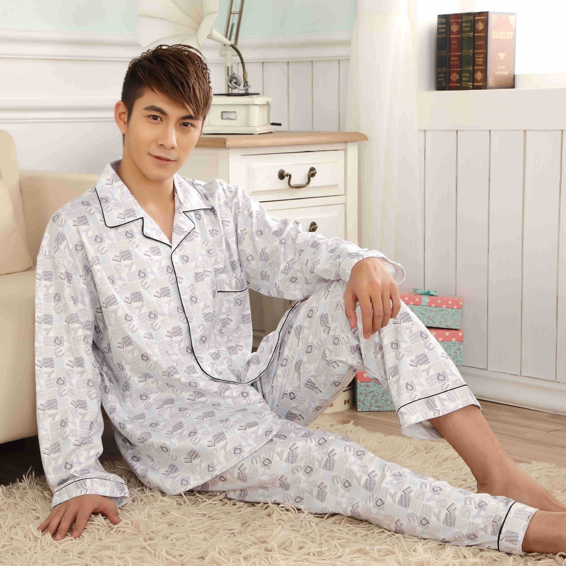 Pijamas de manga larga de verano Delgado casual simple traje homewear pijamas más tamaño cardigan pequeña solapa primavera y otoño