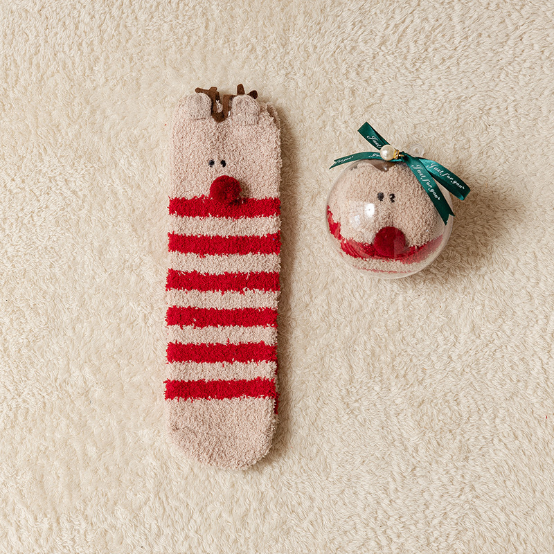 クリスマスの靴下の冬のサンゴの絨毯の靴下の女性の耐寒性とベルベットの厚い睡眠の靴下のクリスマスのプレゼントのボールの中で靴下|undefined