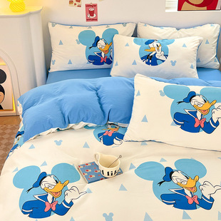 ins Hello Donald Duck cartoon cute washed cotton spring four-piece bed sheet quilt cover dormitory bedding three-piece set four