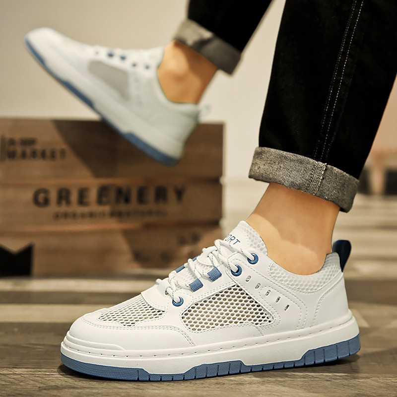 Herr Skateskor Sommar Andningsbara Deodorant Mesh Tunn Sektion Ihålig Casual Sport Herrskor Ungdom All Match Vita Skor_voghion.com