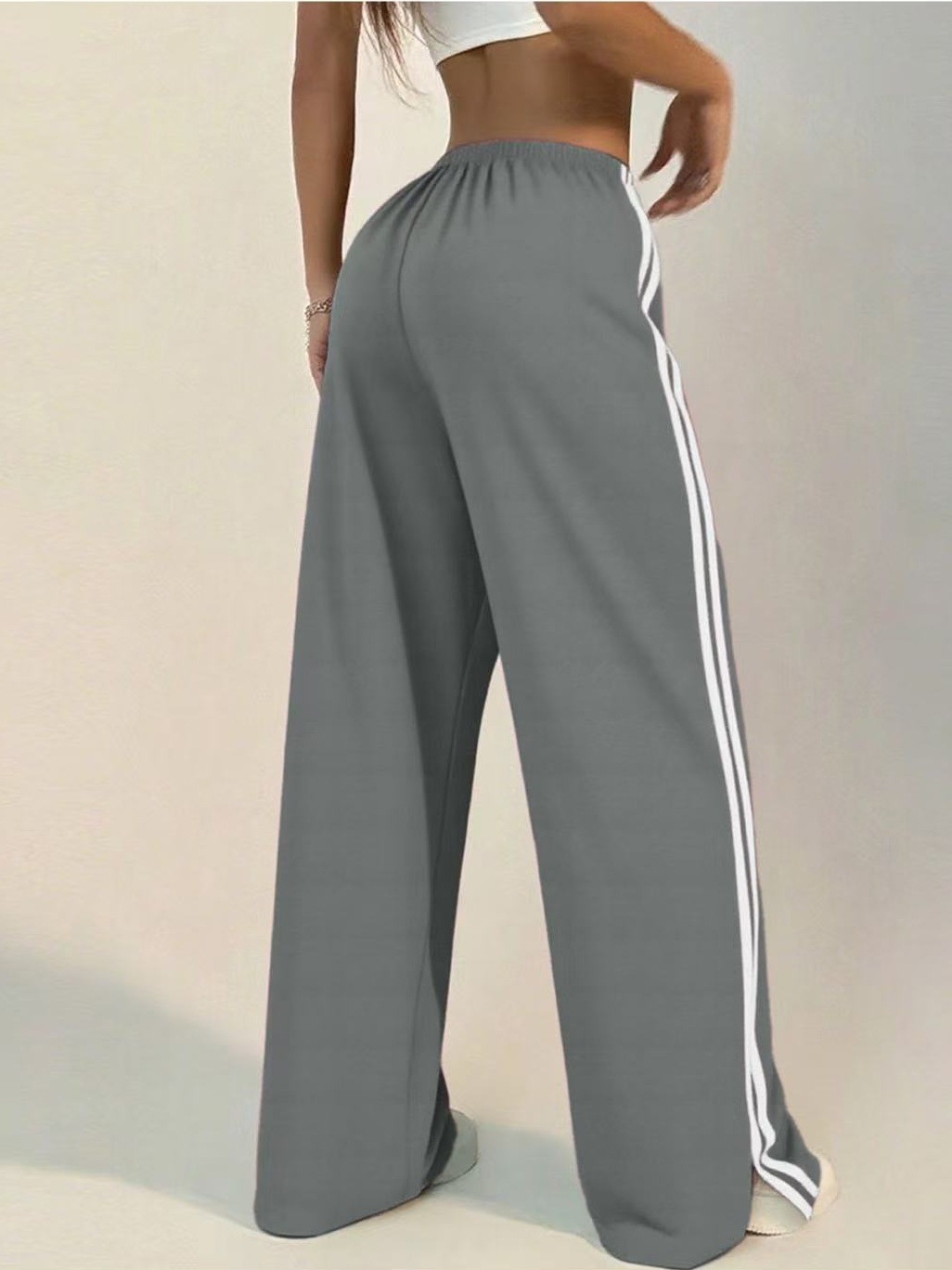 High-waisted Wide-leg Lounge Pants With Side Stripe Detail_voghion.com