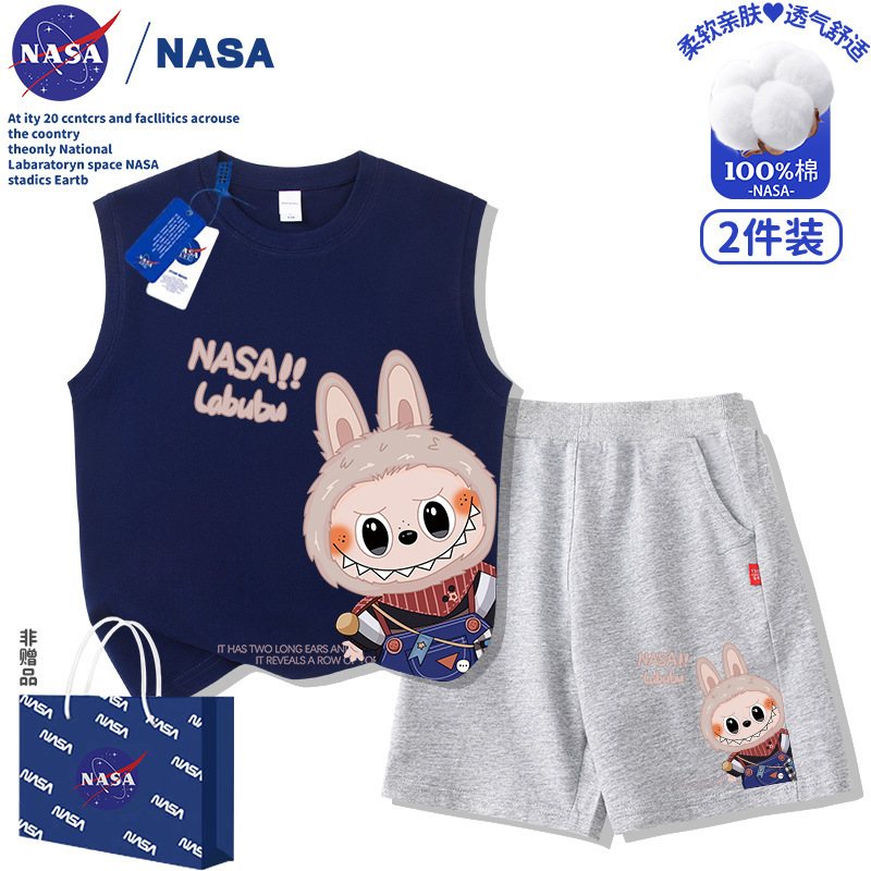 NASA 子供用ラブブ ラブブ 夏 男の子と女の子 純綿ベスト ショートパンツ Tシャツ トップス 漫画スーツ|undefined