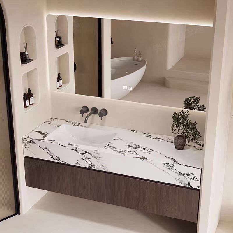 Designer rock plate ceramic seamless integrated basin bathroom cabinet combination bathroom washstand wash basin solid wood Designer rock plate ceramic seamless integrated basin bathroom cabinet combination bathroom washstand wash basin solid wood