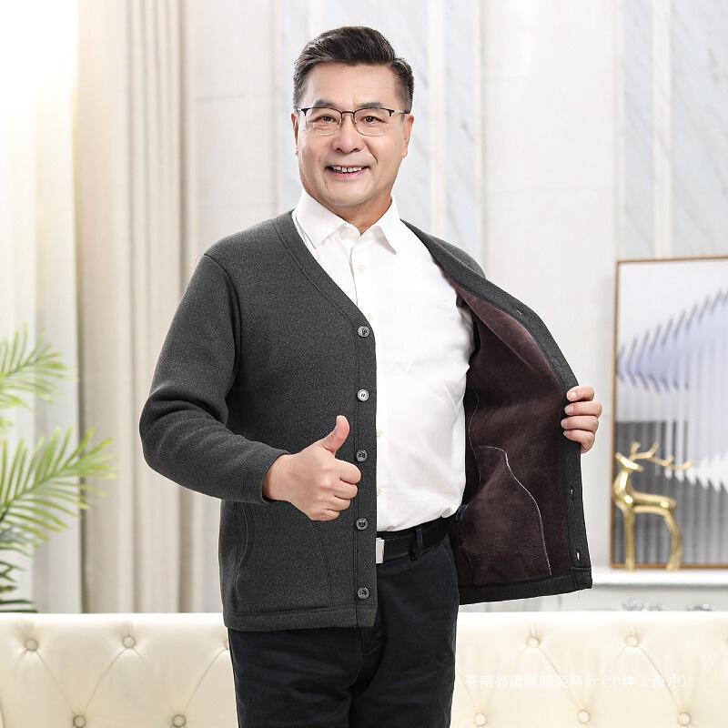 Winter Middle-Aged and Elderly Men's Small Cotton-Padded Jacket, Fleece-Lined and Thickened Camel Wool, Close-Fitting Cotton Coat for Elderly, Dad, Grandpa Winter Wear