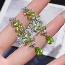 S925纯银镶镶天然橄榄石耳钉绿色森系甜美轻夸张彩宝耳饰女批发