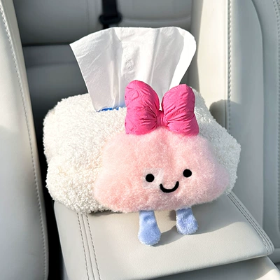 Suitable for Xingyuan Ex2 Car Tissue Holder, Car Armrest Box Seat-Type Tissue Box, In-Car Supplies, Women's Lambswool (Car tissue box/set) - rose-bow-smile-cloud-seat-style-sherpa-tissue-box