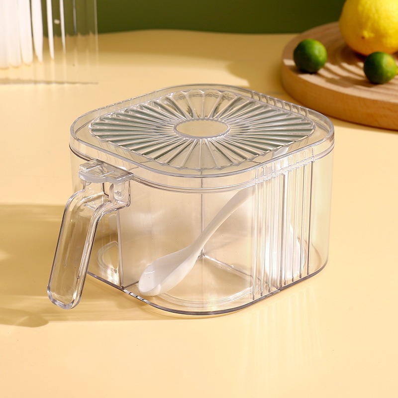 Caja de condimentos de lujo ligera, cocina doméstica, conjunto de latas de condimentos de cocina de cuatro cuadrados con cubierta, caja de condimentos de almacenamiento
