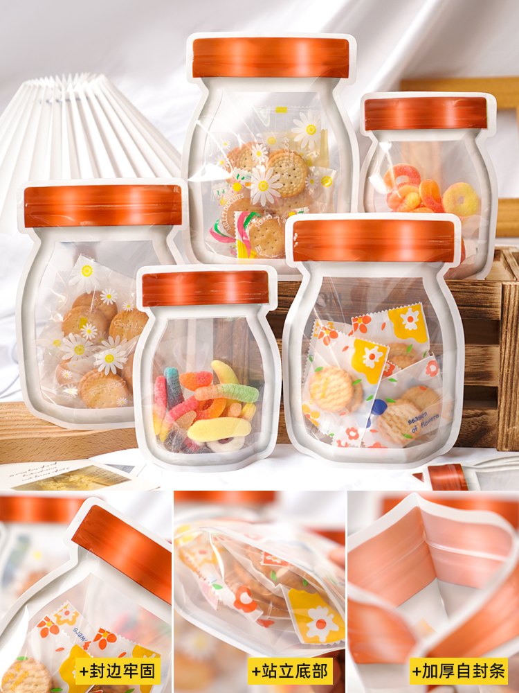 Botella de Mason bolsa de sellado bolsas de embalaje de galletas dulces bolsas de embalaje de bocadillos bolsas de almacenamiento de plástico transparente