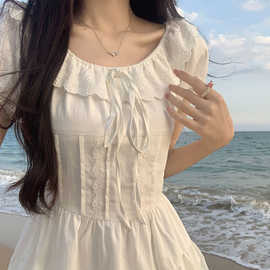 早春新款少女感白色初恋连衣裙女修身显瘦法式甜美白月光短裙