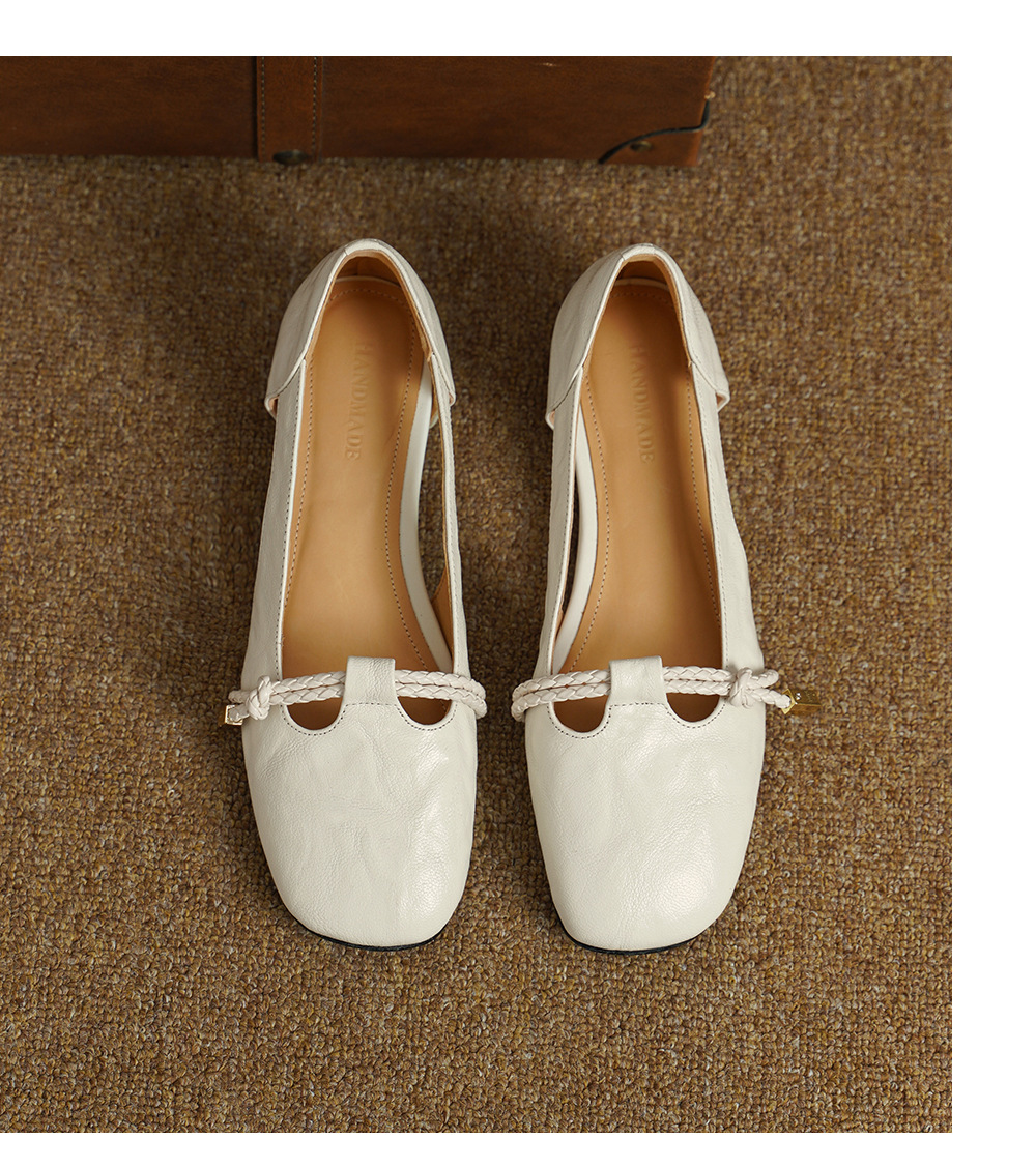 Sandal nữ da cừu mũi kín đế xuồng gót cao 9 cm phong cách Hàn Quốc — màu nâu chi tiết 14
