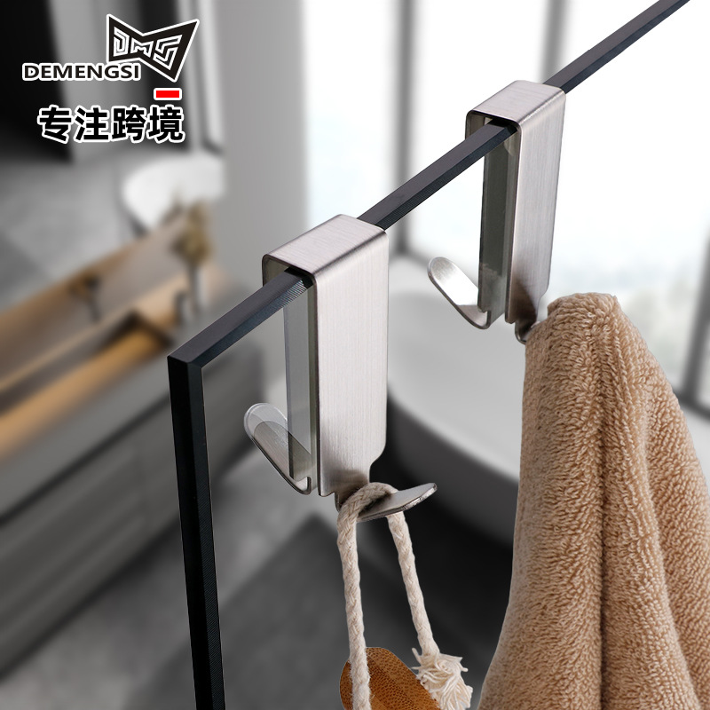 Transfronterizo simple cuarto de baño Baño Pantalla de vidrio toalla gancho baño 304 Acero inoxidable punzón gancho libre