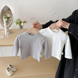 2025 Korean Style Autum Girls' Pit Bottoming Shirts Baby Girls Long-Sleeved Cotton T-Shirts Infant Clothes Tops