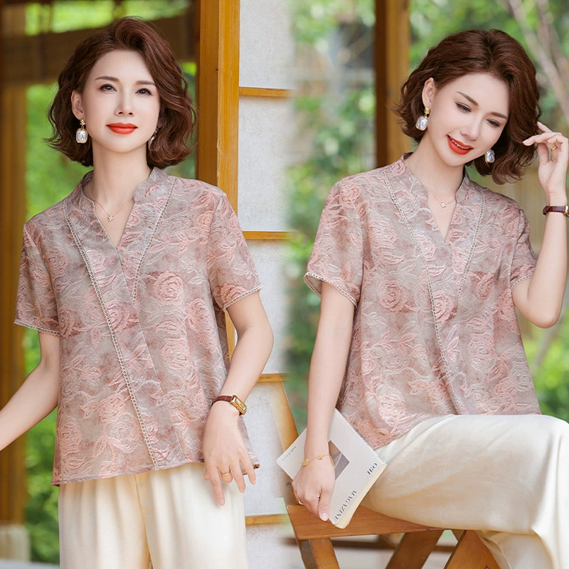 Весенний стиль для 50-летней матери, рубашки с рукавами три четверти, топы для женщин среднего и пожилого возраста, весенне-летние тонкие рубашки с принтом