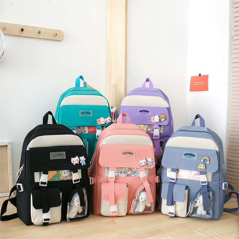 Kids Backpacks Primary School Student Backpack Cute Children's Backpack Campus Large Capacity Backpack Set With Badge Card_voghion.com