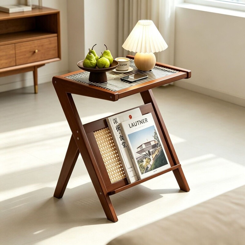Vintage-style acrylic plastic rattan side table for living room, no-assembly integrated furniture table, cross-border waterproof plastic rattan living room coffee table