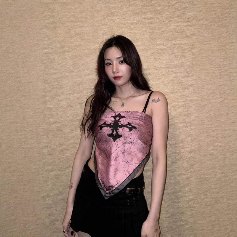 Spot Quan Enfei's Same Style Korean Niche Designer Trendy Brand Sexy Style Vest Silk Scarf Tube Top for Women
