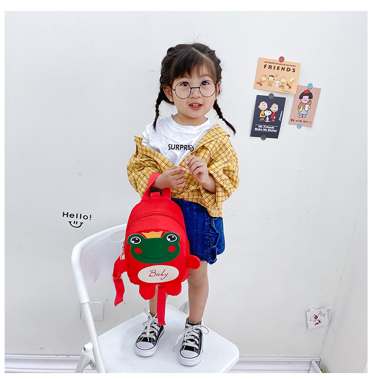 Kindergarten schoolbag for children, boys and girls, 1-3-5 years old, anti-wandering rope, cute frog, double-shoulder baby small backpack undefined