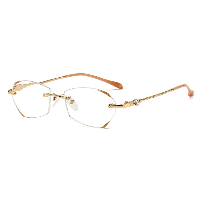 2024 Nuevo TikTok popular gafas de lectura de moda al por mayor gafas de lectura de las mujeres sin marco de corte de ladrillo frontera azul gafas de luz