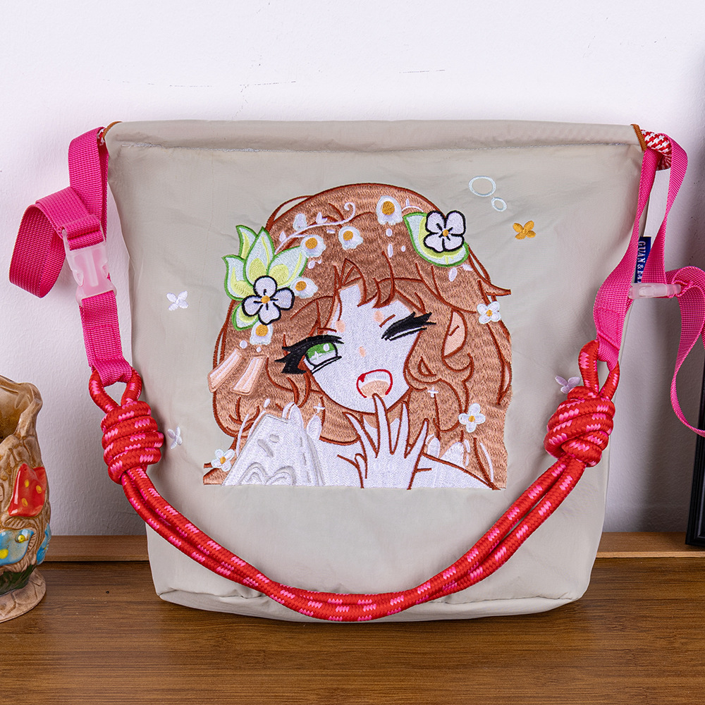 [ジッパーバケットバッグ]新しい調節可能なファッショナブルな刺繍ショッピングバッグ、多用途、軽量、ポータブルショルダークロスボディバッグ、トレンディ