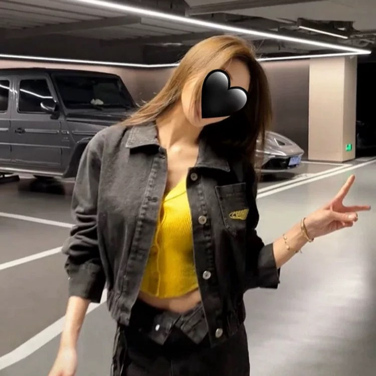 Xishi Saturn Embroidered Large Lapel Waist Denim Jacket Women's Autum Retro Washed Black and Gray Jacket Top