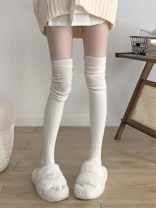 配靴子的袜子女长筒过膝袜白色夏季薄丝袜堆堆袜美拉德长靴jk长袜|undefined