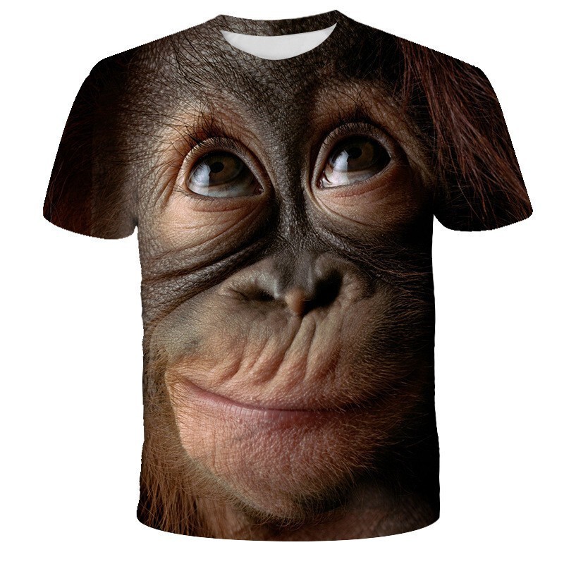 2024 Animal Digital Printing Men's Short-sleeved Funny Gorilla 3 Short-sleeved Summer Shirt Loose Hot Selling