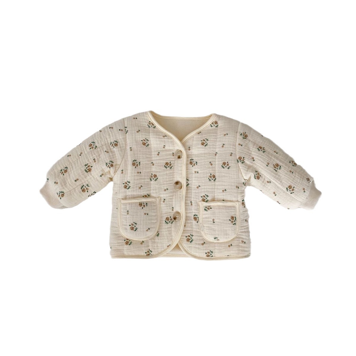 INS estilo coreano de invierno Bebé con cuello en V chaqueta acolchada niña bebé floral cardigan chaqueta acolchada de algodón engrosada Abrigo acolchado de algodón cálido