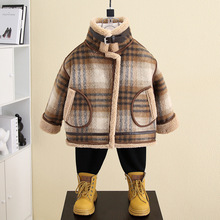 男童毛呢外套秋冬款2024新款儿童加绒加厚宝宝保暖短款呢子大衣潮