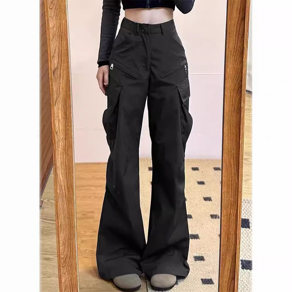 Alo Micro-Flared Cargo Pants for Women American Retro Loose Wide-Leg Slim Straight Casual Long Pants European and American Style