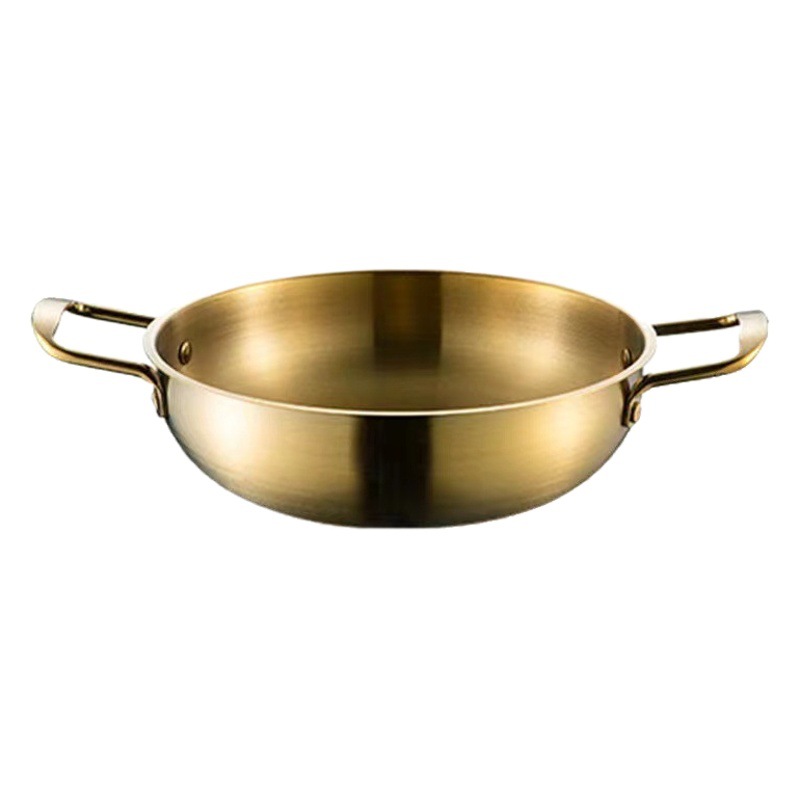 Korean-style stainless steel seafood dry pot double-ear Golden ramen pot soup pot instant noodle pot flat mini hot pot