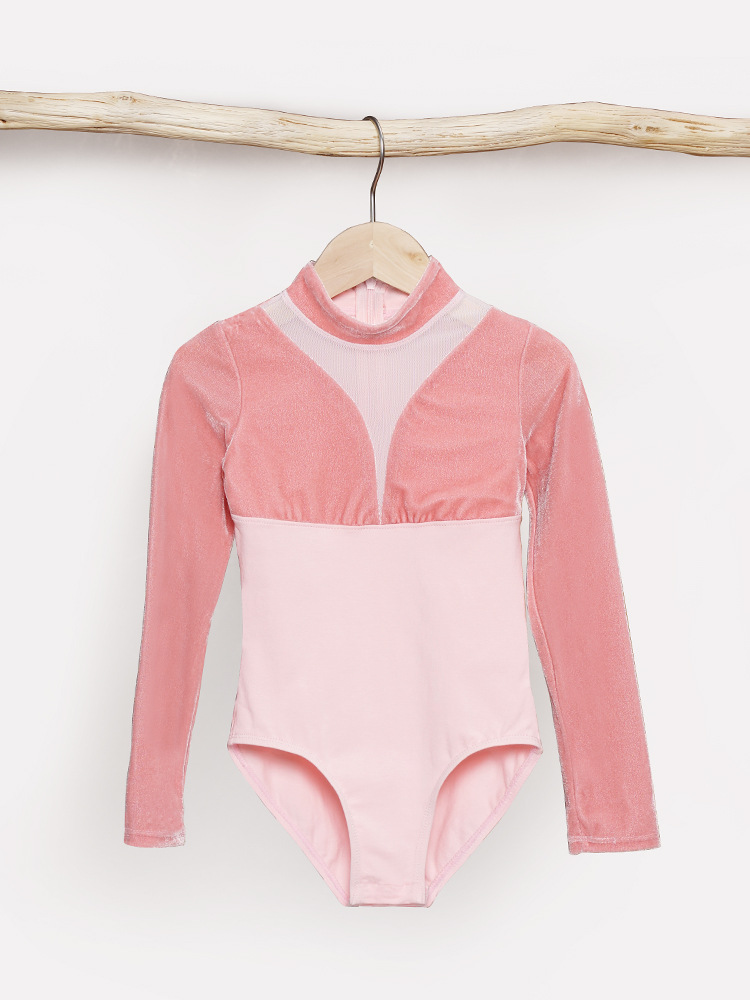 Ropa de baile Ropa de entrenamiento de terciopelo de manga larga de otoño e invierno para niñas y niños Ropa elegante de actuación de cuello alto Ropa corporal para niños