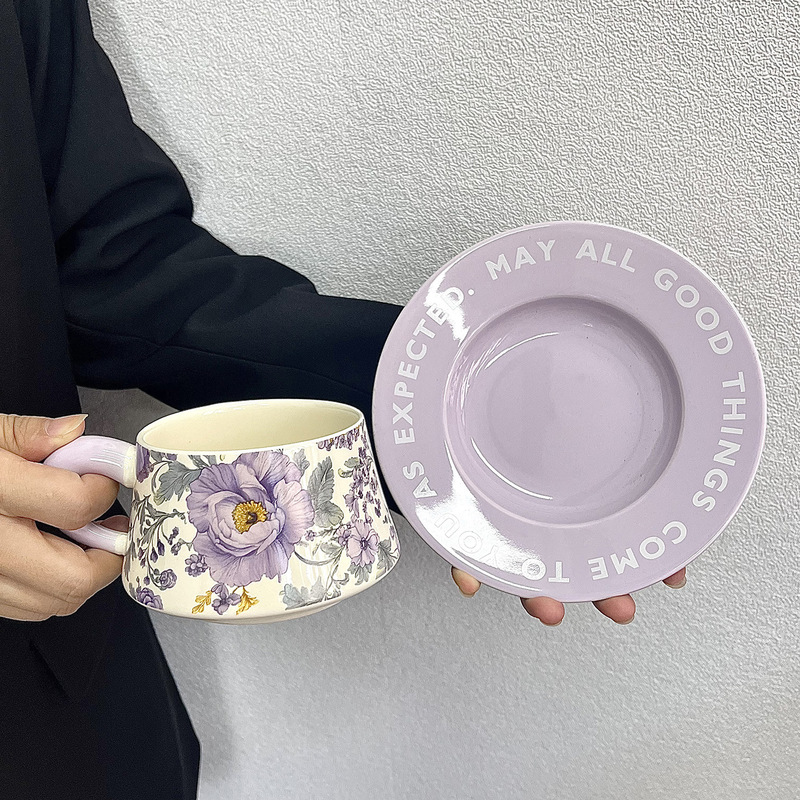 中古风手绘杯子送女生伴手礼高颜值咖啡杯碟套装送老师教师节礼物|undefined
