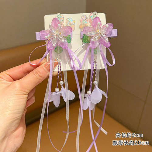 New ancient costume Hanfu hair accessories hair clip children's clip super fairy tassel edge clip head flower girls ancient style headwear accessories
