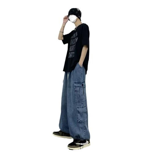 2025 New Model National Trend Street Hip-Hop Workwear Jeans for Men and Women, American High Street Style Trend Loose Casual Wide Leg Pants