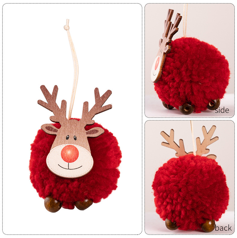 New Christmas decorations Large lamb pompoms elk pendants Festive Christmas tree pendants_voghion.com