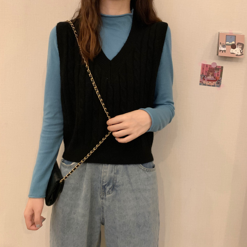 Retro estilo de Hong Kong V-cuello torcedura de punto Chaleco de las mujeres ropa de Otoño 2023 Nueva ropa exterior suelta suéter Delgado abrigo image 4