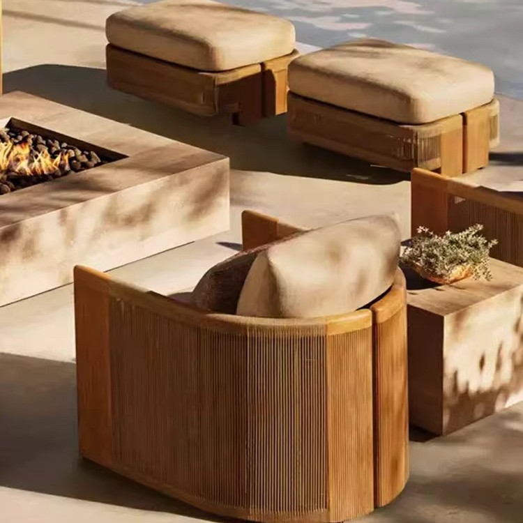 Sofá de tejido de cuerda al aire libre Jardín al aire libre Ocio Hotel de madera maciza Patio Villa Balcón Mesa de té de caña Muebles de caña