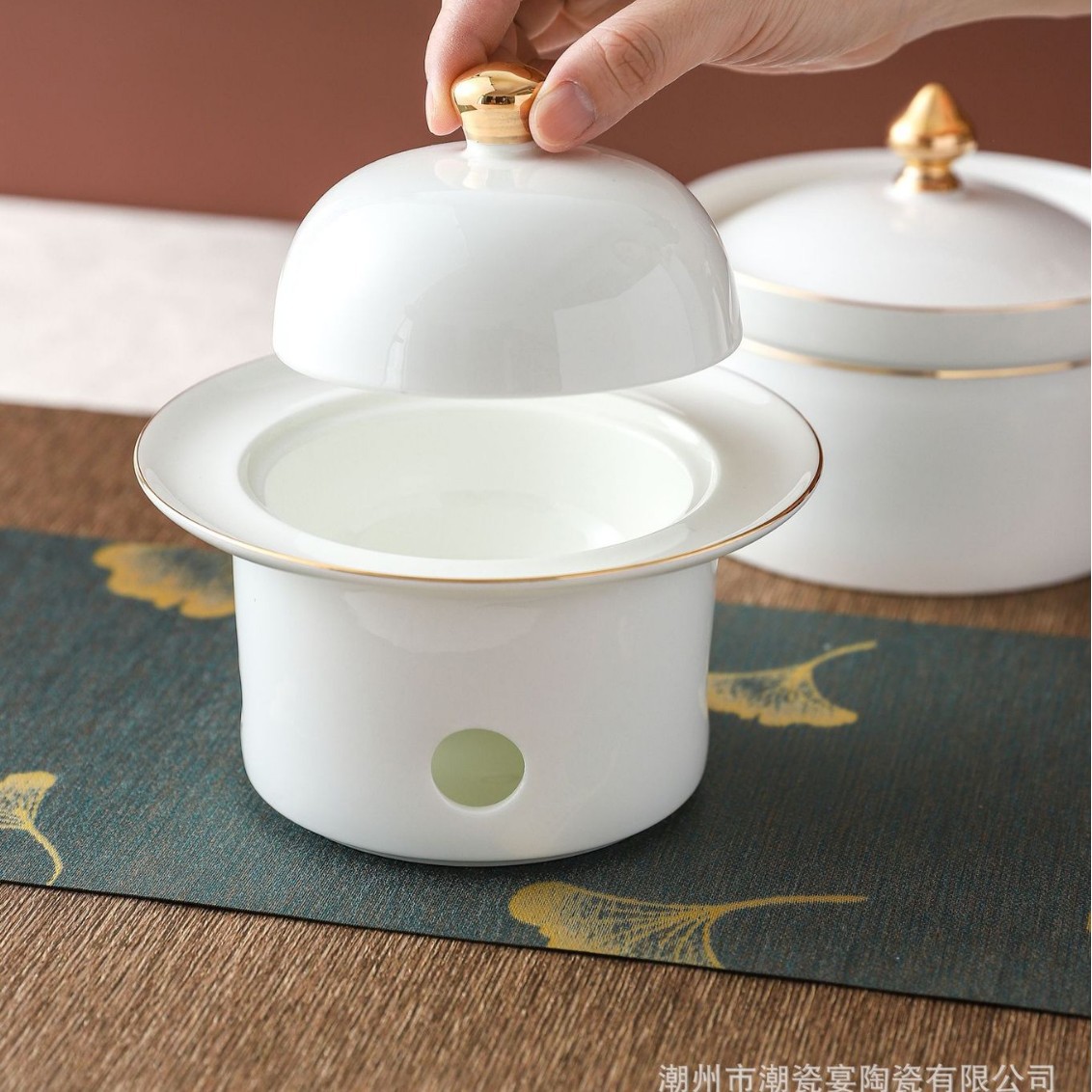Olla de porcelana de hueso de Phnom Penh con tapa, olla de nido de pájaro, olla de ginseng de alas, olla de calentamiento de velas, logotipo personalizado para el hogar