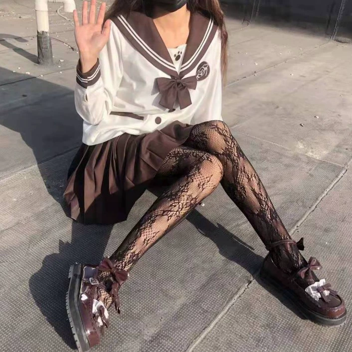 Lace tights, Japanese cute uniform style, patterned net, one size
