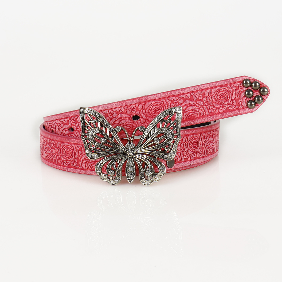 Factory Direct Supply Metal Butterfly Snap Belt Versatile Simple Embossed Retro Women's Belt Decorative Jeans Belt Trendy