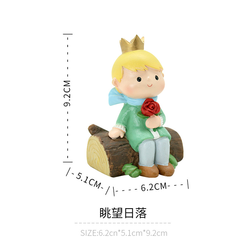 Nanyuan Chuanfang creativo zakka dibujos animados Pequeño Príncipe con vistas a la puesta de sol coche pastel para hornear adornos de resina decorativos