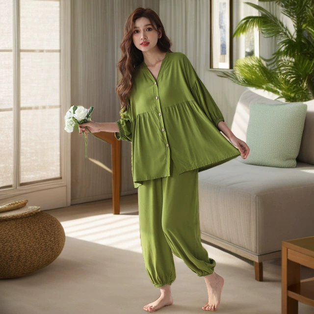 Новая летняя женская свободная одежда с кондиционером, пижамы, тонкий дышащий кардиган большого размера, хлопковый шелковый костюм, домашняя одежда