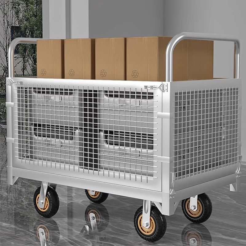围栏平板车手推车折叠周转小推车摆摊仓库物流搬运车网格货车拖车
