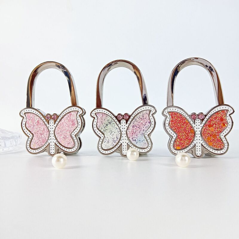 In-Stock Wholesale Hot-Selling Shiny Butterfly No-Glue Portable Table Top Bag Hook Handbag Hook Bag Hanger