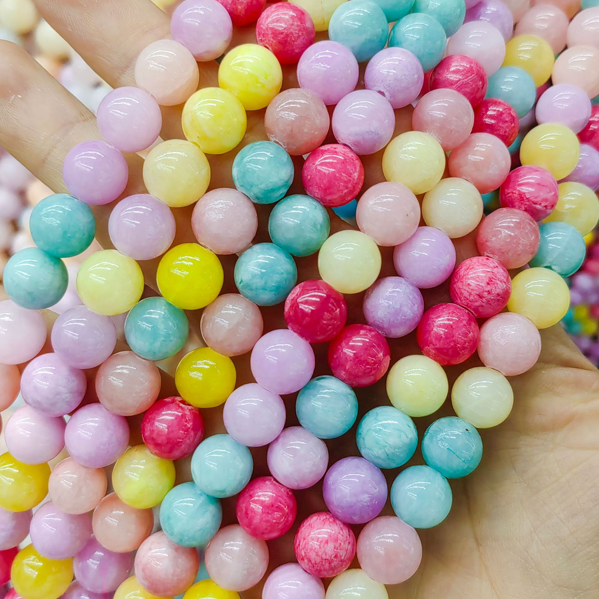 Natural beige Jade flor zafiro multi-color perlas sueltas cuentas redondas semiacabados DIY jade natural cuentas redondas joyería al por mayor