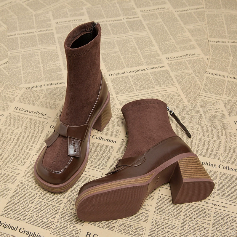 Ботинки женские короткие на высоком каблуке в европейском стиле, осенне-зимние, модель 7120-7, весна-осень 2025, от Shi Guanqiao.